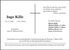 Traueranzeige Ingo Kille