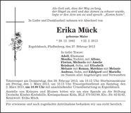 Traueranzeige Erika Mück