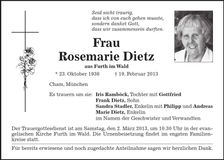 Traueranzeige Rosemarie Dietz
