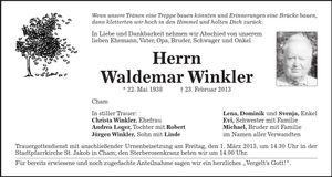 Traueranzeige Waldemar Winkler