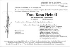 Traueranzeige Rosa Heindl