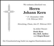 Traueranzeige Johann Kern