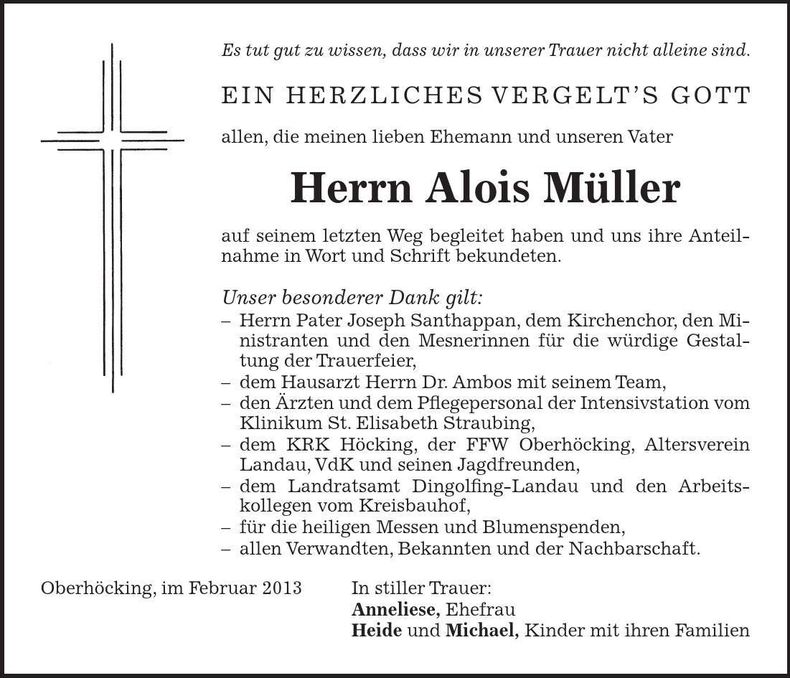 Traueranzeige Alois Müller