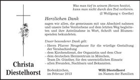 Traueranzeige Christa Diestelhorst