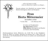Traueranzeige Herta Mittermeier