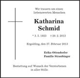 Traueranzeige Katharina Schmid