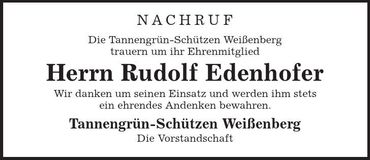 Traueranzeige Rudolf Edenhofer