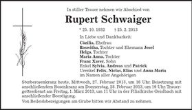 Traueranzeige Rupert Schwaiger