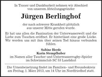 Traueranzeige Jürgen Berlinghof