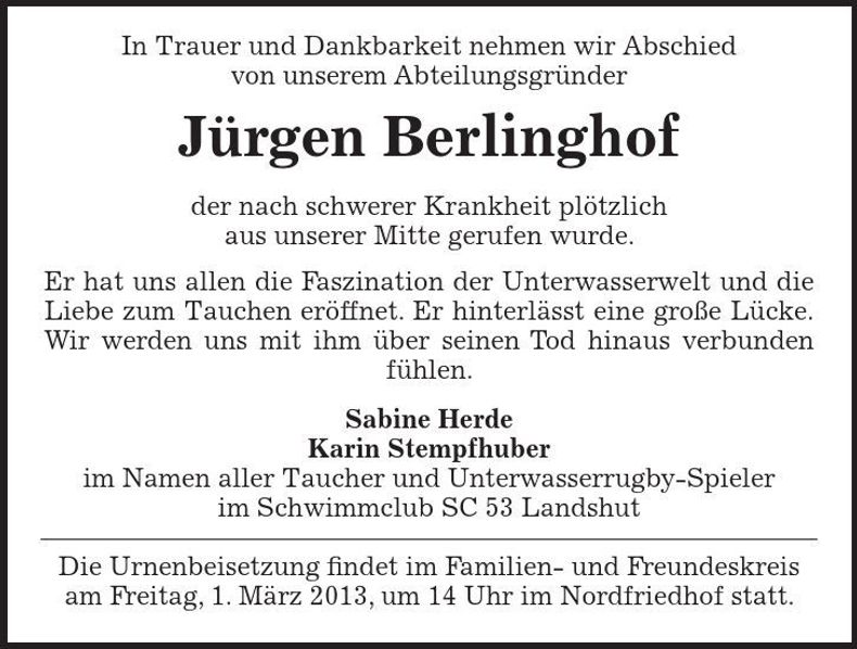 Traueranzeige Jürgen Berlinghof