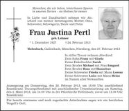 Traueranzeige Justina Pertl