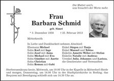 Traueranzeige Barbara Schmid