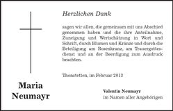 Traueranzeige Maria Neumayr