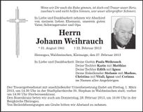 Traueranzeige Johann Weihrauch