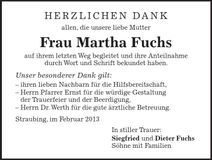 Traueranzeige Martha Fuchs