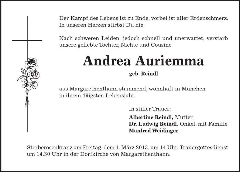 Traueranzeige Andrea Auriemma