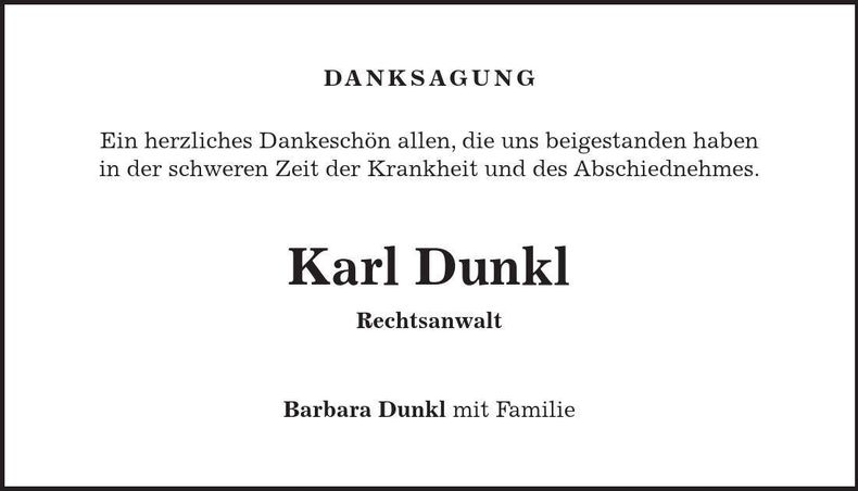 Traueranzeige Karl Dunkl
