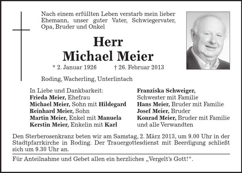 Traueranzeige Michael Meier