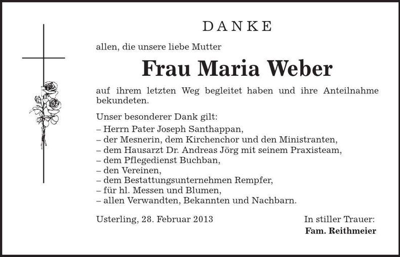 Traueranzeige Maria Weber