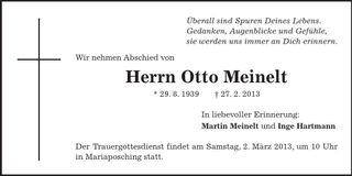 Traueranzeige Otto Meinelt