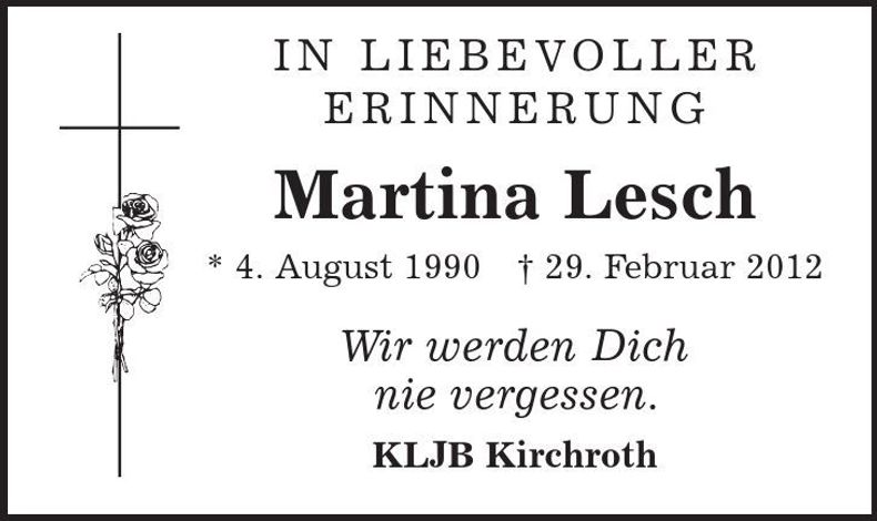 Traueranzeige Martina Lesch