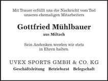 Traueranzeige Gottfried Mühlbauer