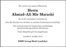 Traueranzeige Ahmad-Ali Mir Marashi