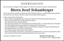 Traueranzeige Josef Schamberger