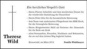 Traueranzeige Therese Winklmayer