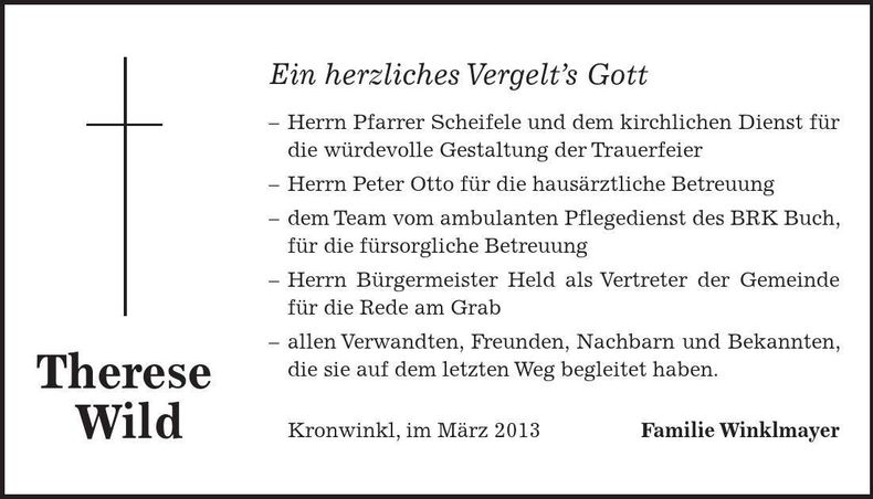 Traueranzeige Therese Winklmayer