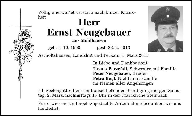 Traueranzeige Ernst Neugebauer