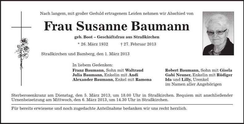 Traueranzeige Susanne Baumann