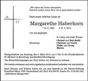 Traueranzeige Margarethe Haberkorn