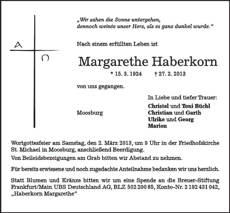 Traueranzeige Margarethe Haberkorn