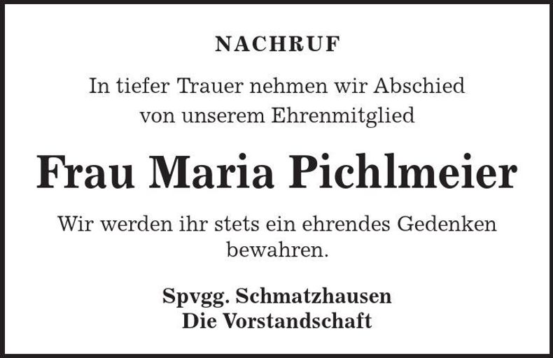 Traueranzeige Maria Pichlmeier