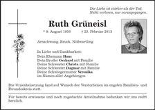 Traueranzeige Ruth Grüneisl