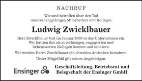 Traueranzeige Ludwig Zwicklbauer