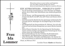 Traueranzeige Ida Lommer