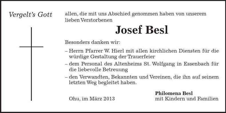 Traueranzeige Josef Besl