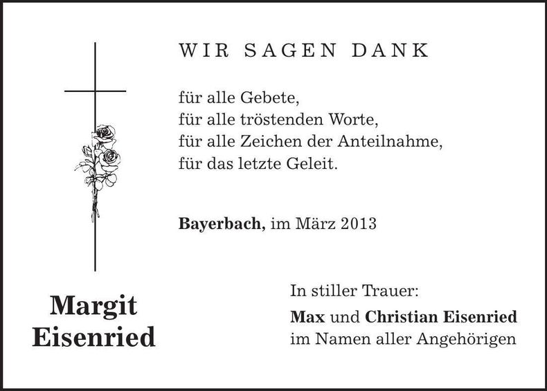 Traueranzeige Margit Eisenried