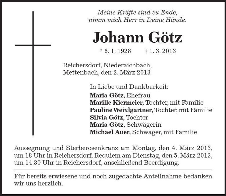 Traueranzeige Johann Götz
