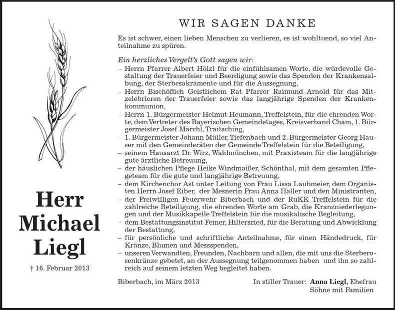 Traueranzeige Michael Liegl
