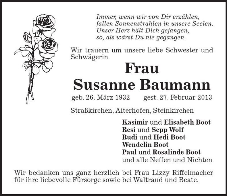 Traueranzeige Susanne Baumann