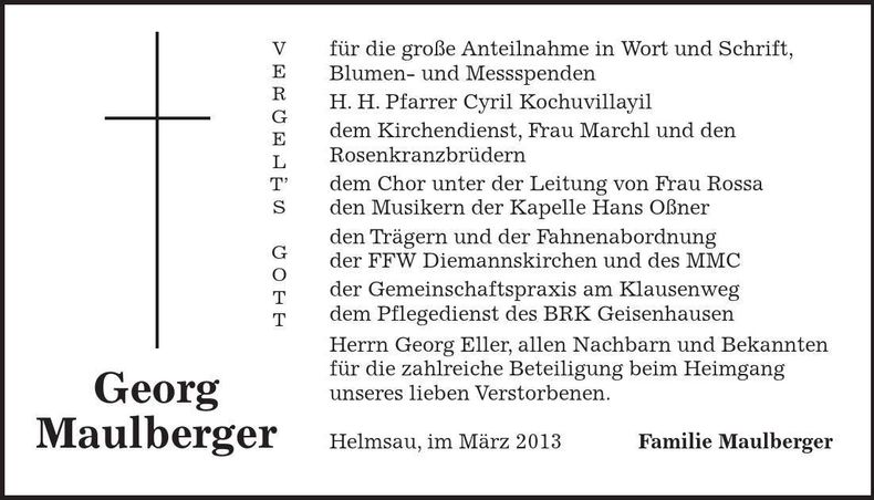 Traueranzeige Georg Maulberger