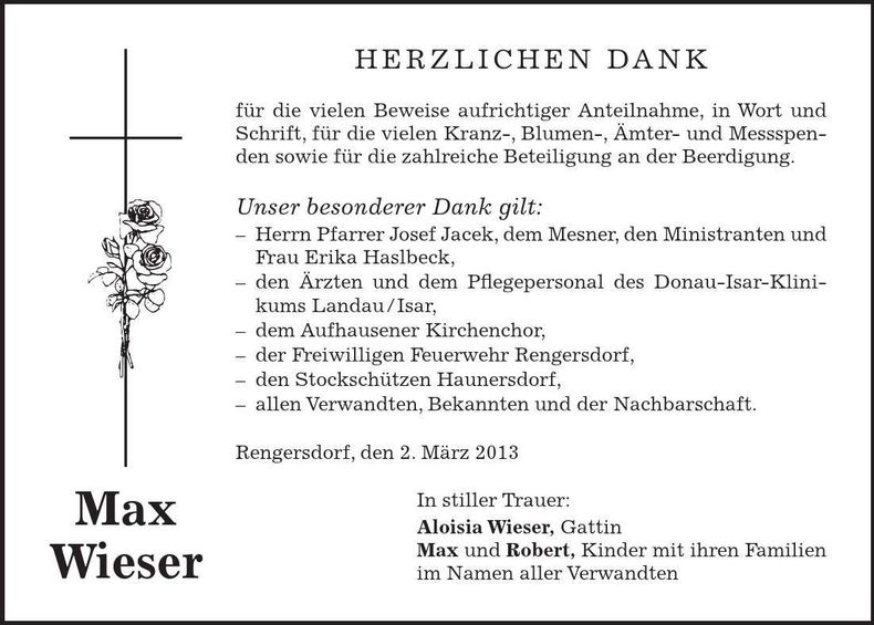 Traueranzeige Max Wieser