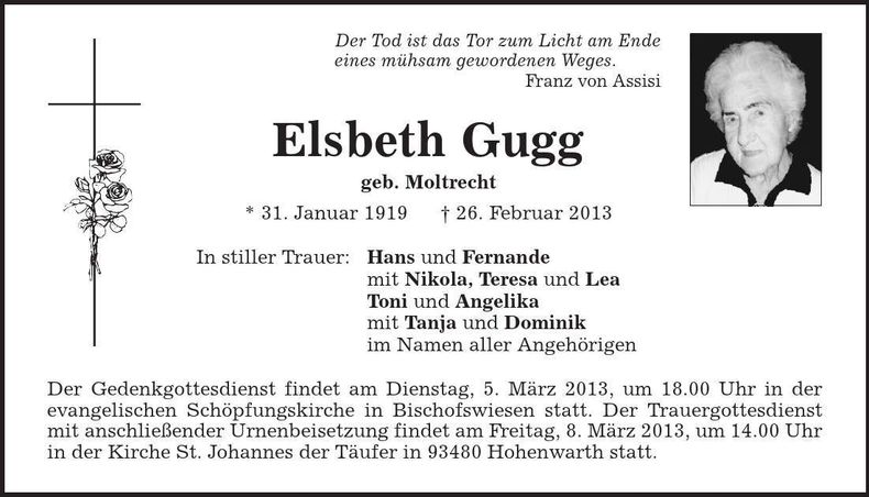 Traueranzeige Elsbeth Gugg