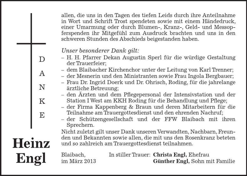 Traueranzeige Heinz Engl