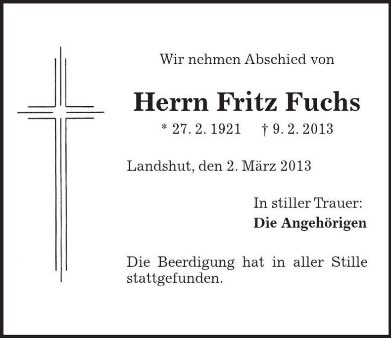 Traueranzeige Fritz Fuchs