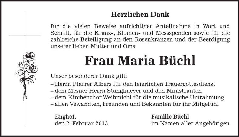 Traueranzeige Maria Büchl