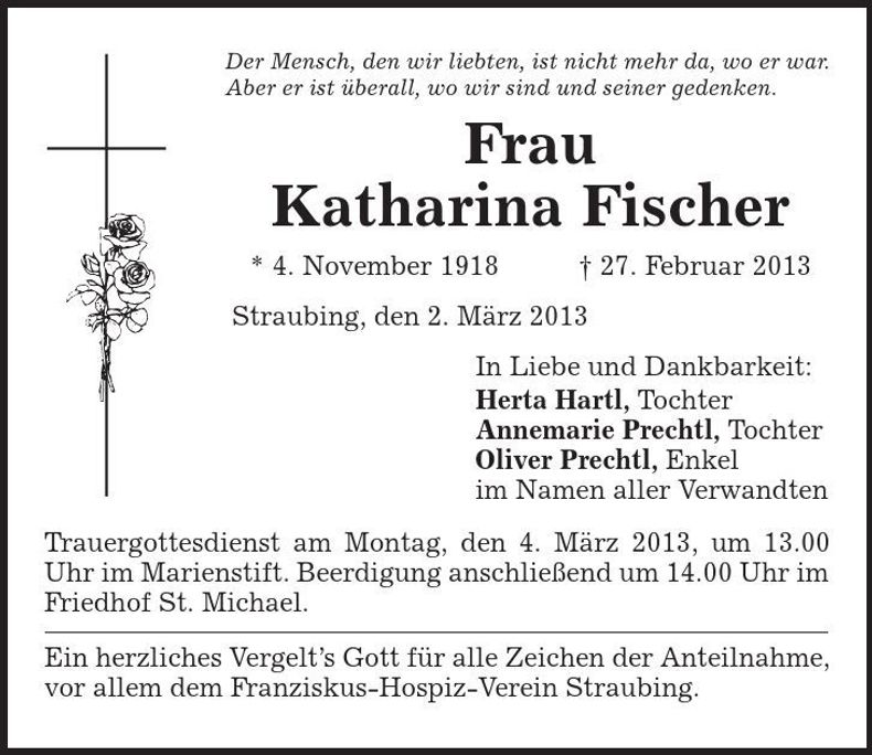 Traueranzeige Katharina Fischer